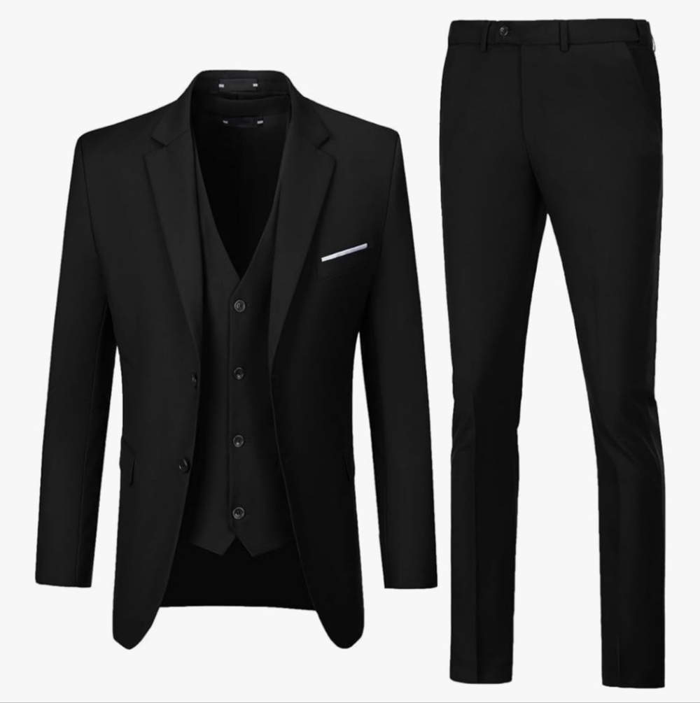 Classic Black 3 Piece Slim Fit Men's Suit XS